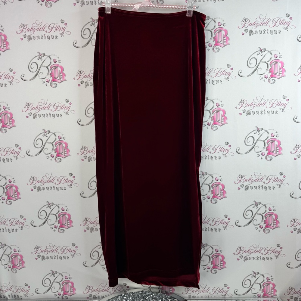 Dyna skirt vintage shiny velour velvet soft red Elegant Burgundy Velvet Skirt